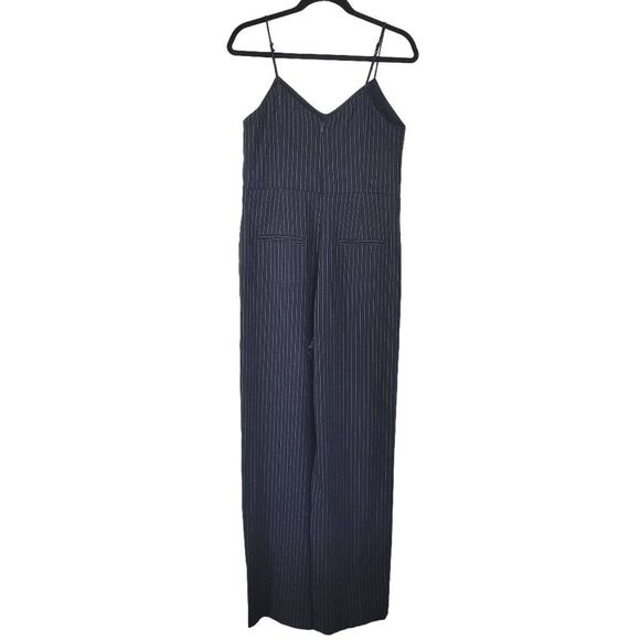 NWT Anthropologie The Essential Pinstripe Jumpsuit Sz 6 Navy Blue White Straight - Picture 6 of 13